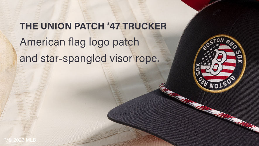 The Union Patch '47 Trucker. American flag logo patch and star-spangled visor rope.