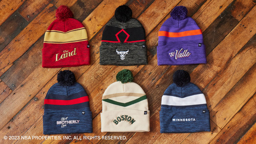 City Edition '47 Cuff Knit. A striped knit cap with detailed team embroidery and a decorative pom.