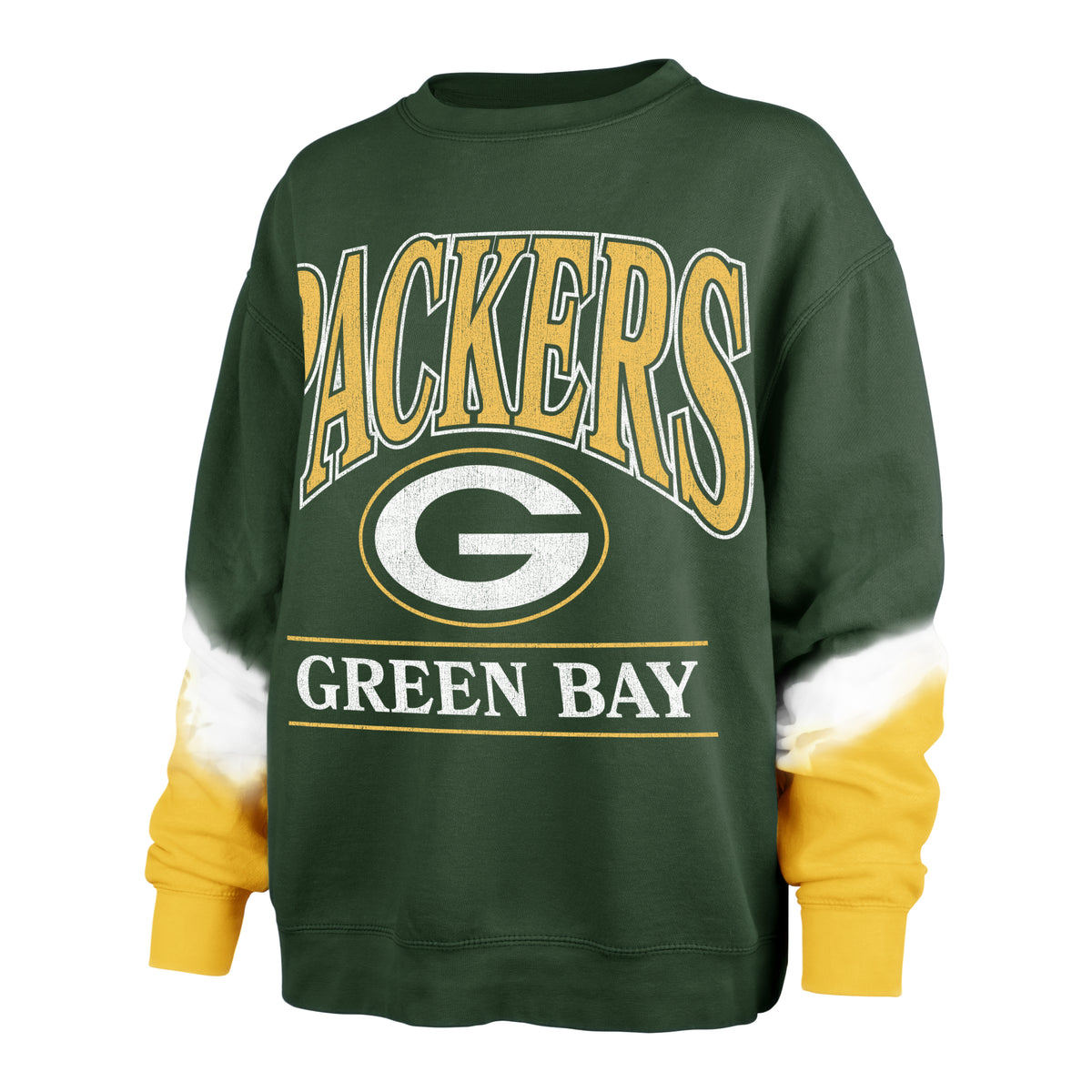 GREEN BAY PACKERS SLEEVE DYE '47 BOYFRIEND CREW WOMENS