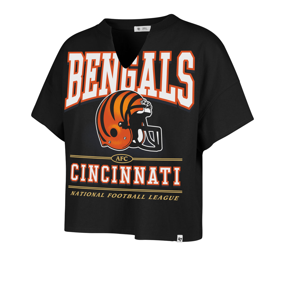CINCINNATI BENGALS HISTORIC ELATION '47 OVERSIZED NOTCH NECK TEE WOMENS