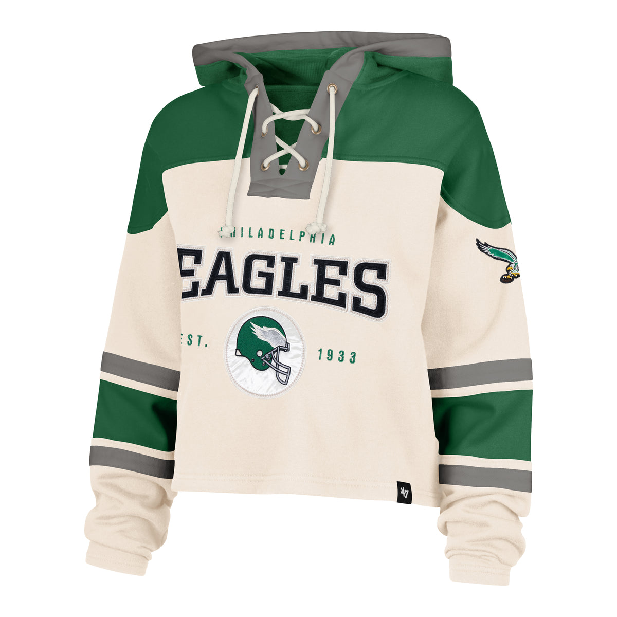 PHILADELPHIA EAGLES HISTORIC CHOP BLOCK CROPPED '47 SUPERIOR LACER HOOD WOMENS