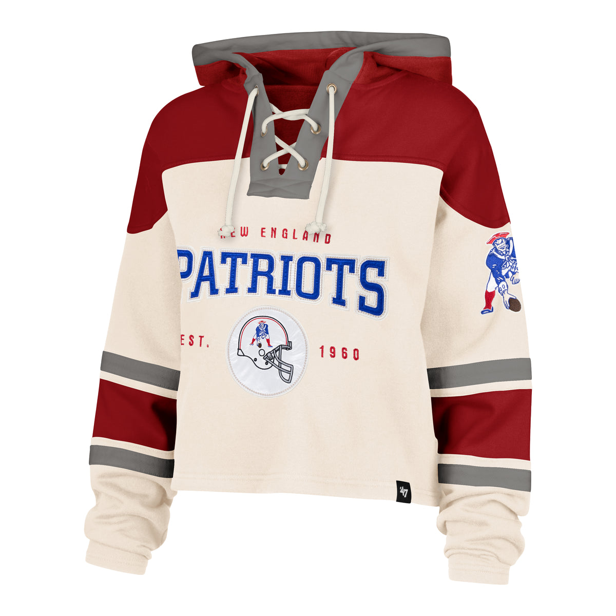 NEW ENGLAND PATRIOTS HISTORIC CHOP BLOCK CROPPED '47 SUPERIOR LACER HOOD WOMENS