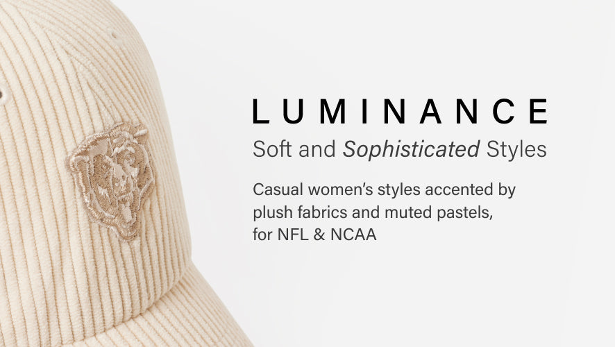 Beige cap with a logo on a light gray background, featuring the brand 'Luminance'.