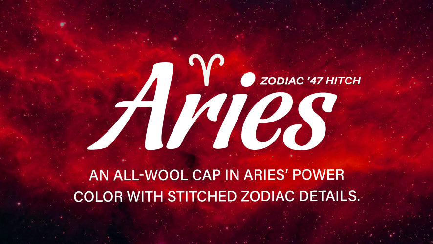 Zodiac '47 Hitch. Aries. An all-wool cap in Aries' power color with stitched Zodiac details.