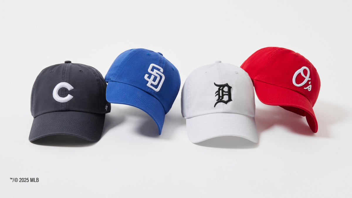 A navy, royal, white and red mlb clean up hats.