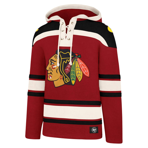 CCM Chicago Blackhawks Jersey Fleece Lace Up Hood L / Black