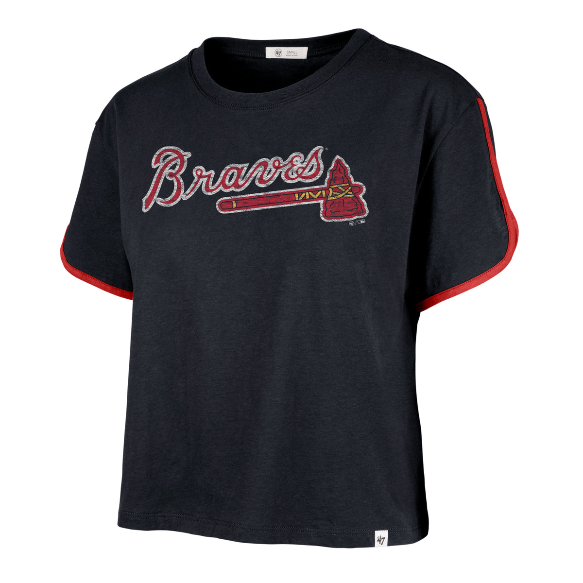 ATLANTA BRAVES PREMIER WORDMARK '47 DOLPHIN HEM CROP WOMENS