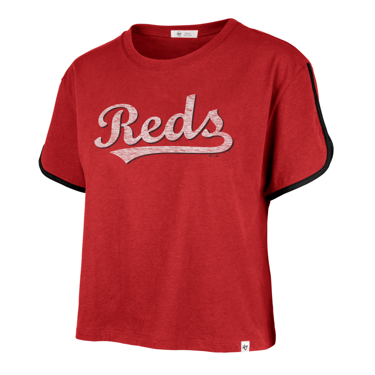 CINCINNATI REDS PREMIER WORDMARK '47 DOLPHIN HEM CROP WOMENS