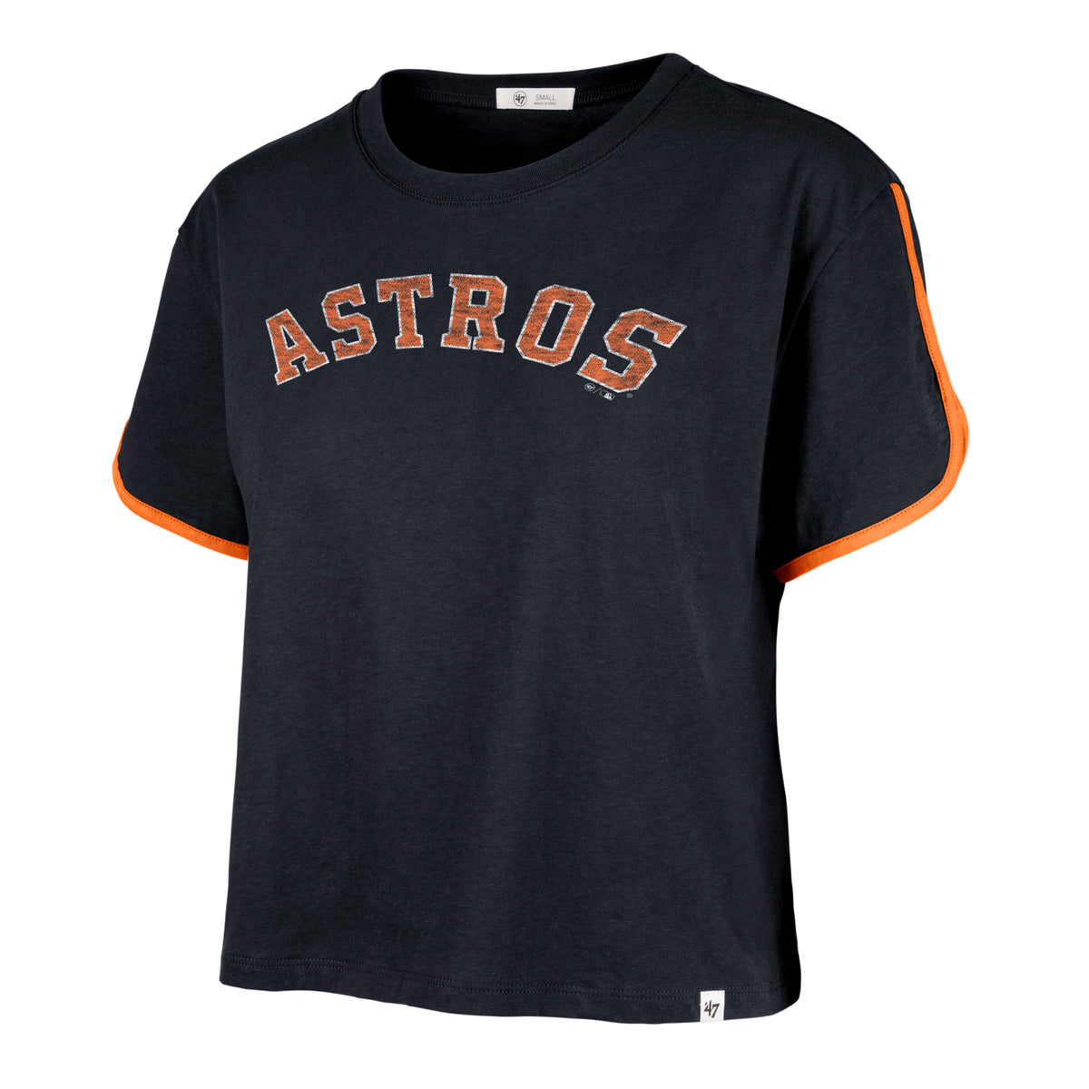HOUSTON ASTROS PREMIER WORDMARK '47 DOLPHIN HEM CROP WOMENS