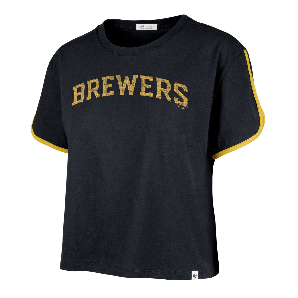 MILWAUKEE BREWERS PREMIER WORDMARK '47 DOLPHIN HEM CROP WOMENS