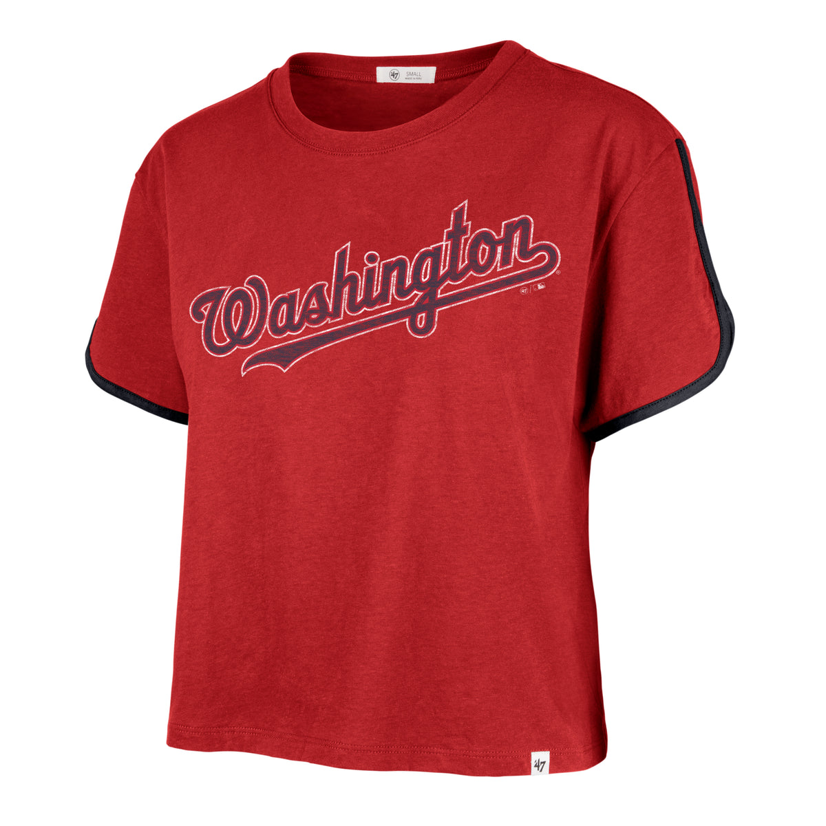 WASHINGTON NATIONALS PREMIER WORDMARK '47 DOLPHIN HEM CROP WOMENS