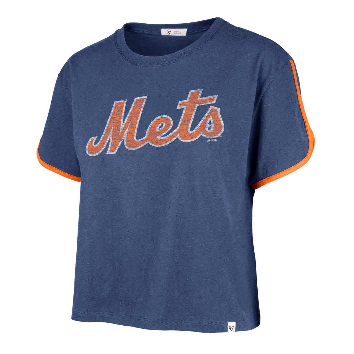 NEW YORK METS PREMIER WORDMARK '47 DOLPHIN HEM CROP WOMENS