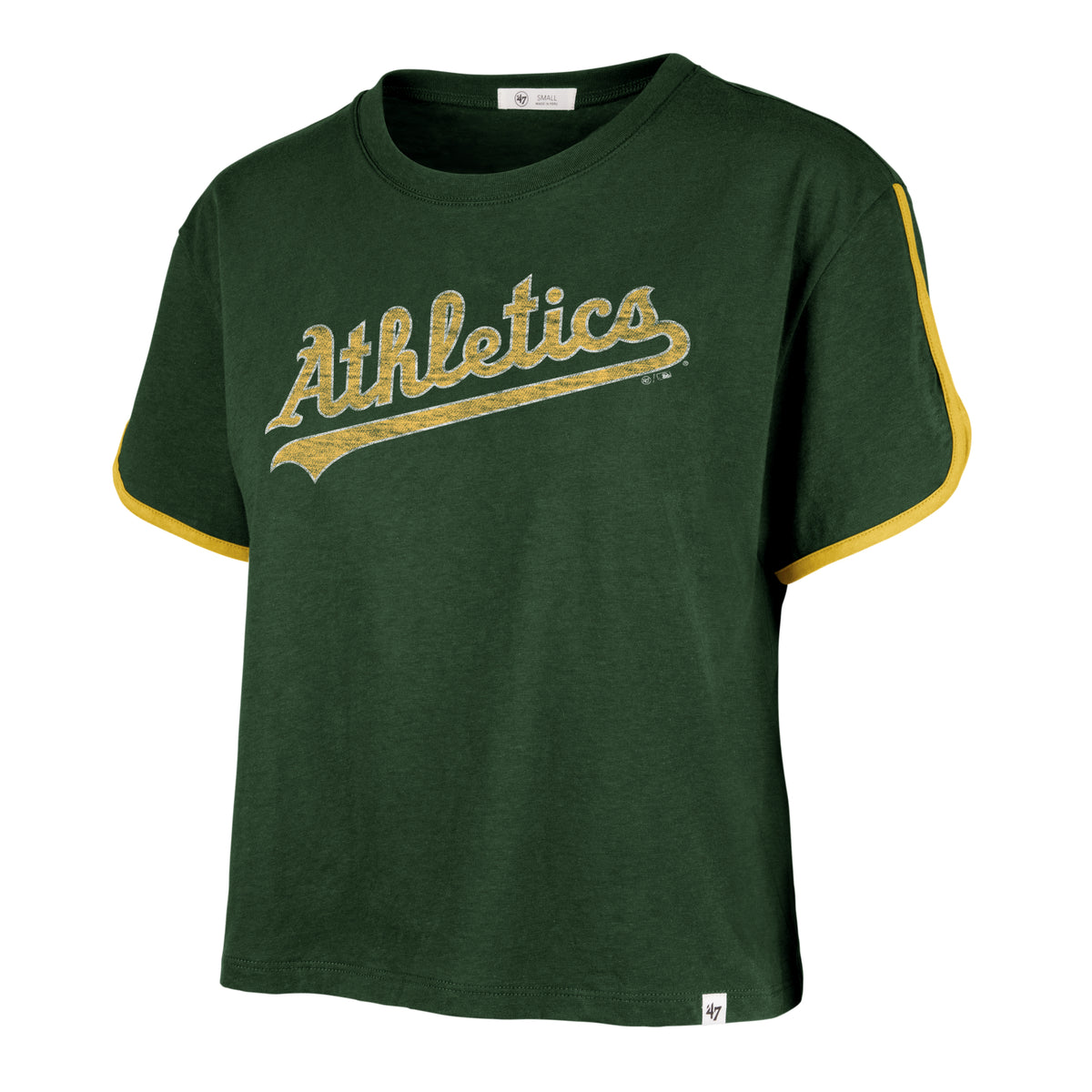 OAKLAND ATHLETICS PREMIER WORDMARK '47 DOLPHIN HEM CROP WOMENS