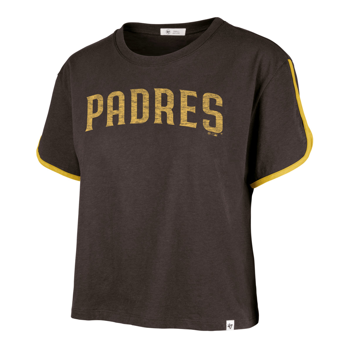 SAN DIEGO PADRES PREMIER WORDMARK '47 DOLPHIN HEM CROP WOMENS