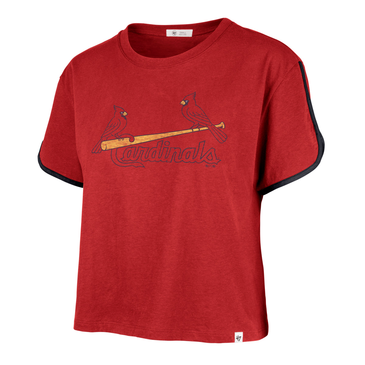 ST. LOUIS CARDINALS PREMIER WORDMARK '47 DOLPHIN HEM CROP WOMENS