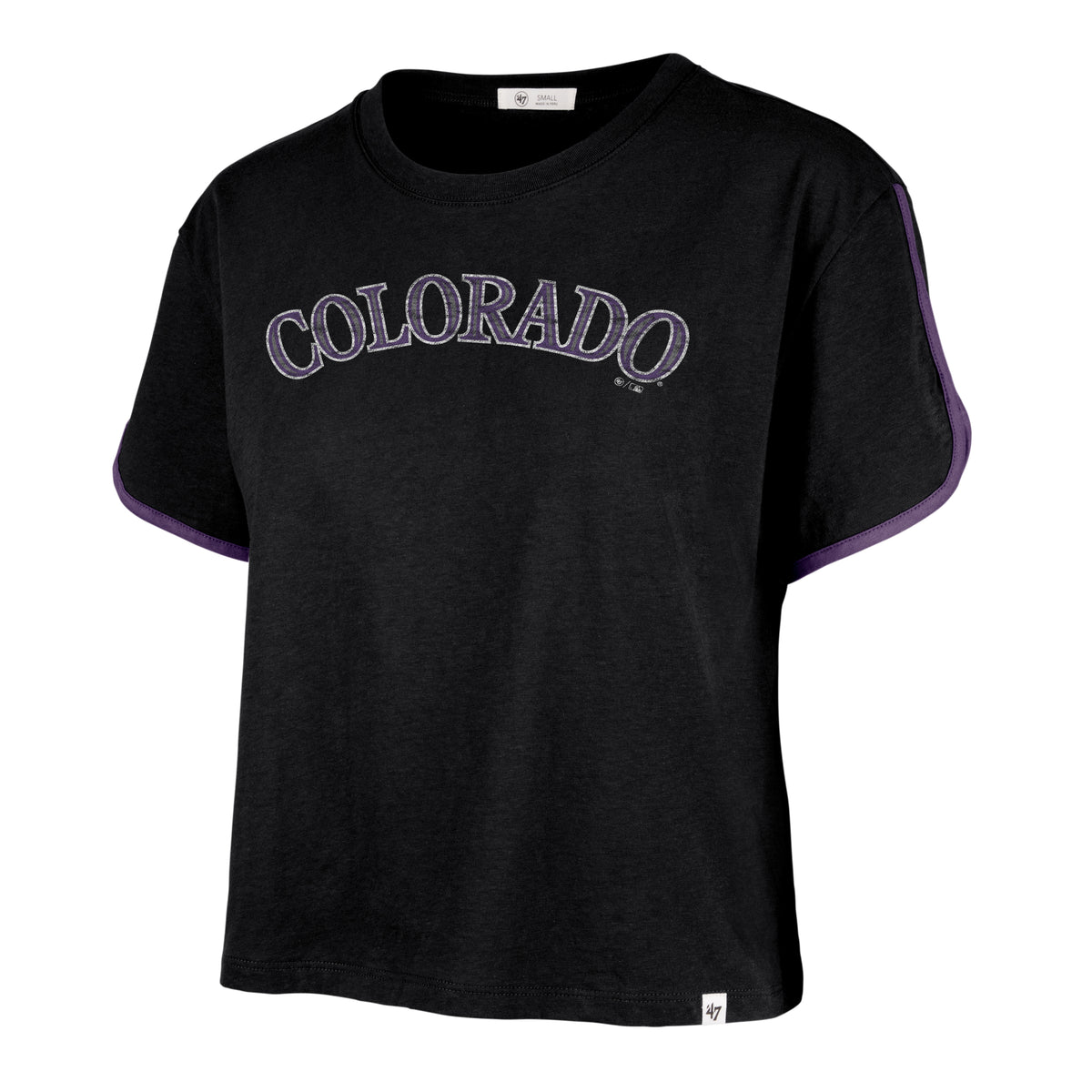 COLORADO ROCKIES PREMIER WORDMARK '47 DOLPHIN HEM CROP WOMENS