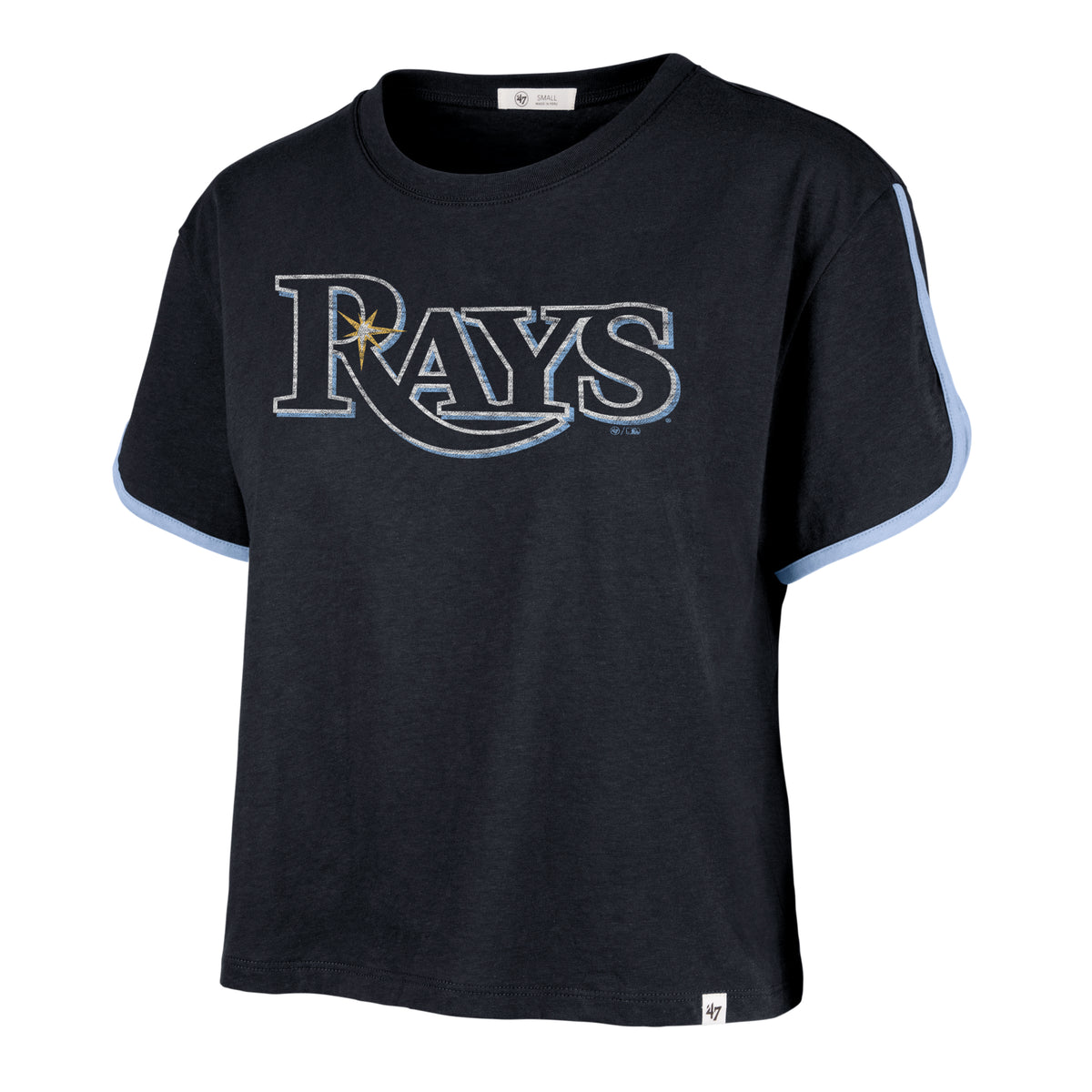 TAMPA BAY RAYS PREMIER WORDMARK '47 DOLPHIN HEM CROP WOMENS