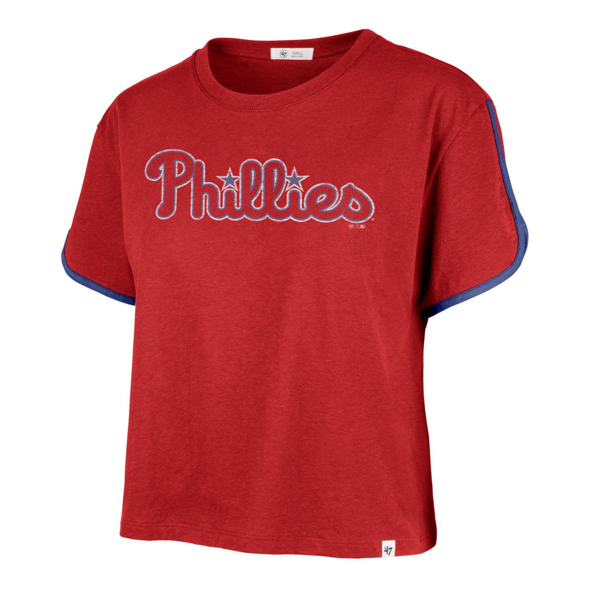 PHILADELPHIA PHILLIES PREMIER WORDMARK '47 DOLPHIN HEM CROP WOMENS