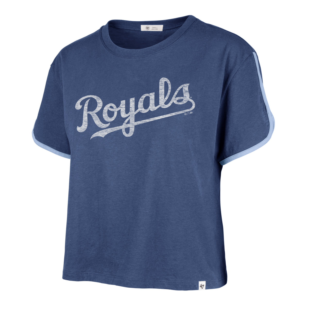 KANSAS CITY ROYALS PREMIER WORDMARK '47 DOLPHIN HEM CROP WOMENS
