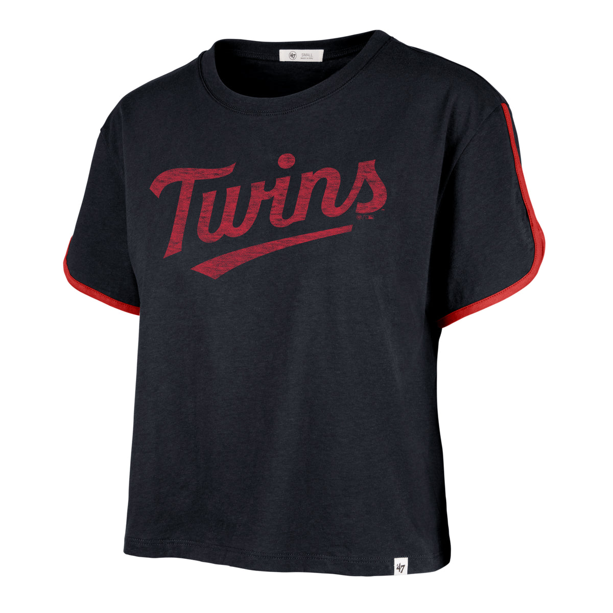 MINNESOTA TWINS PREMIER WORDMARK '47 DOLPHIN HEM CROP WOMENS