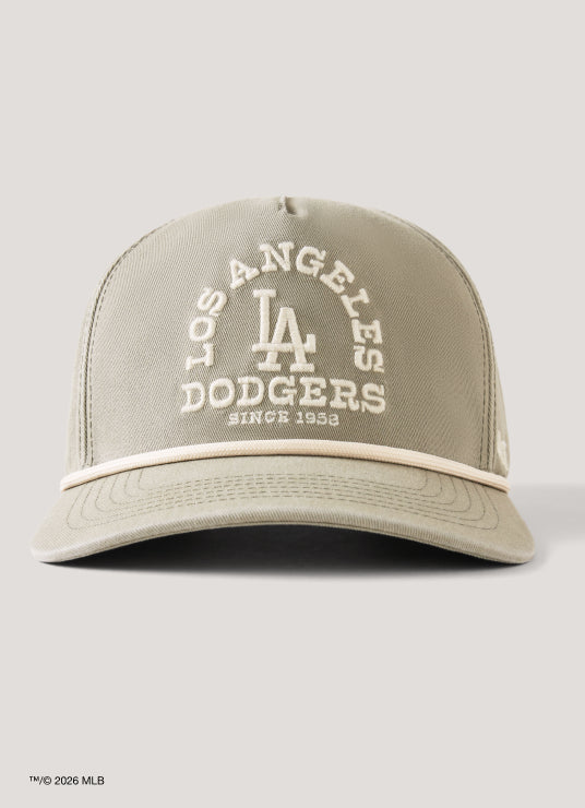 Beige Los Angeles Dodgers cap on a light gray background