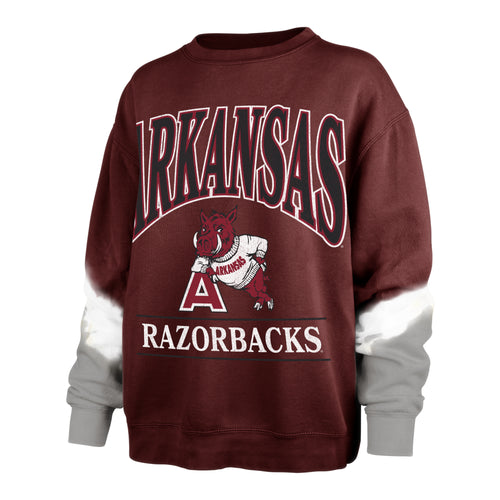 ARKANSAS RAZORBACKS VINTAGE SLEEVE DYE '47 BOYFRIEND CREW WOMENS