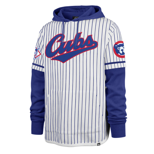 CHICAGO CUBS COOPERSTOWN PINSTRIPE DOUBLE HEADER '47 SHORTSTOP PULLOVER HOOD