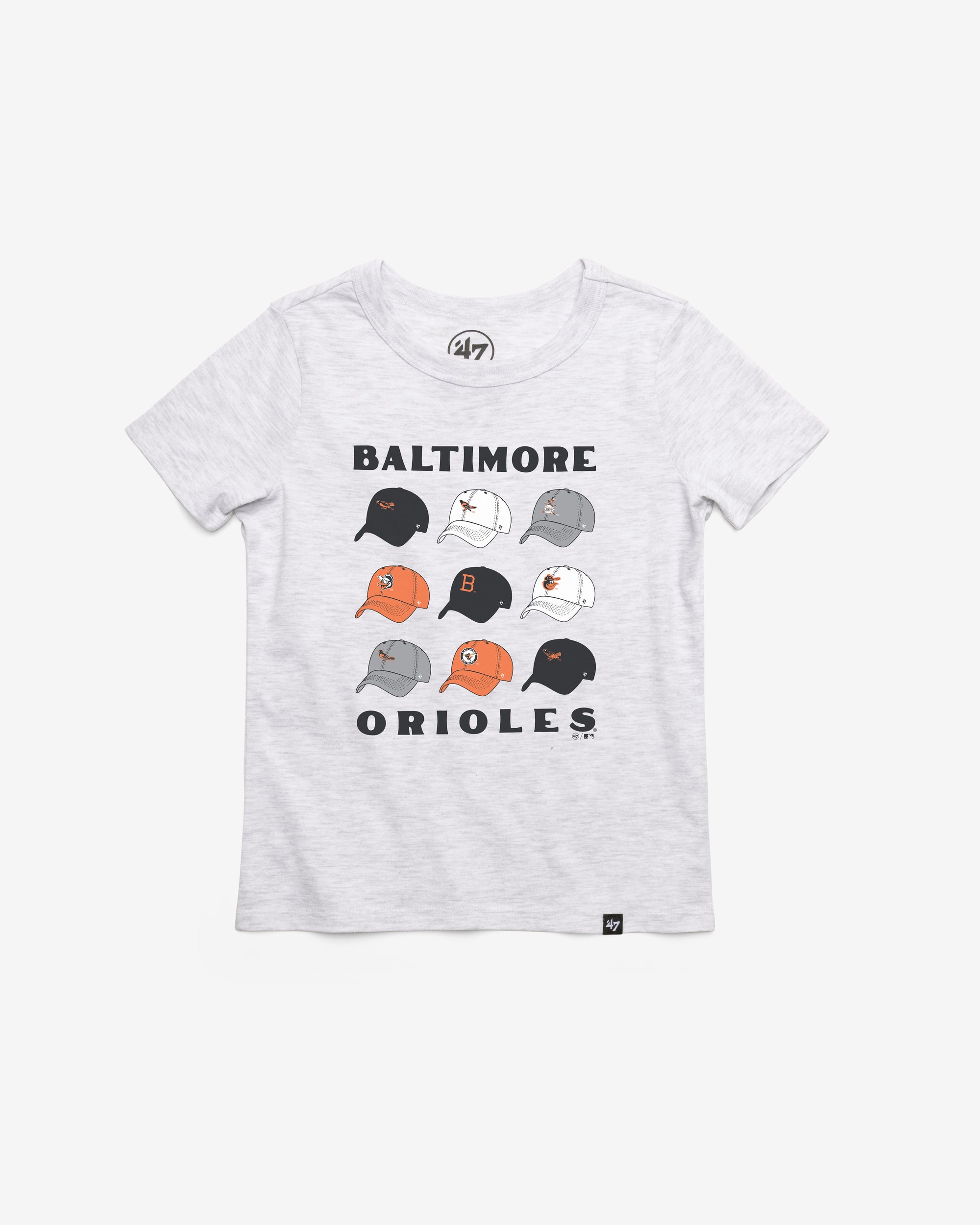 BALTIMORE ORIOLES COOPERSTOWN CAP OFF '47 KID'S FRANKLIN TEE