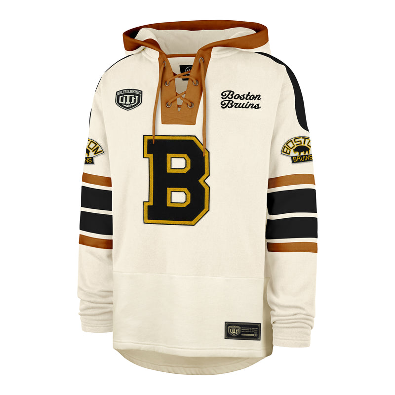 Men's '47 Cream Boston Bruins Blue Line Heritage Lacer Pullover Hoodie Size: Small