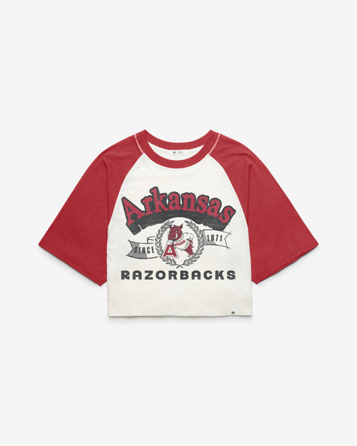 ARKANSAS RAZORBACKS VINTAGE INFIELD SHIFT '47 RAGLAN CROP TEE WOMENS