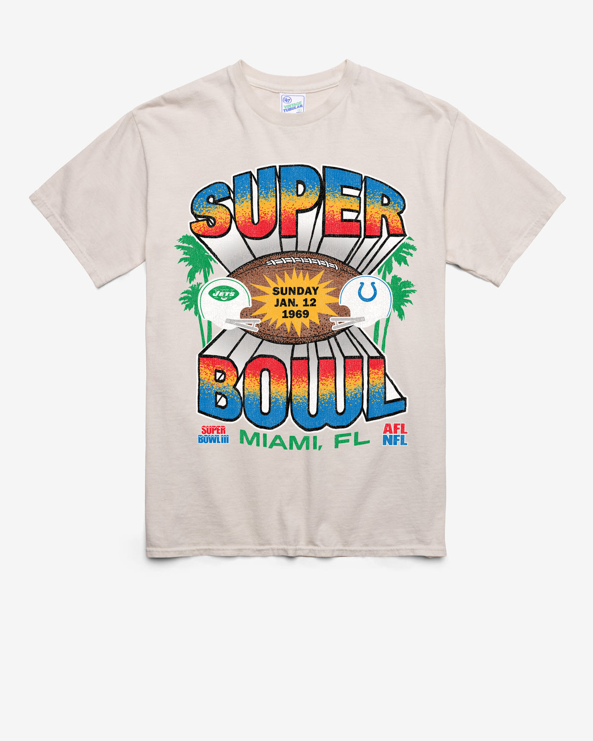 NEW YORK JETS X BALTIMORE COLTS SUPER BOWL GRIDIRON DUELING '47 TUBULAR TEE