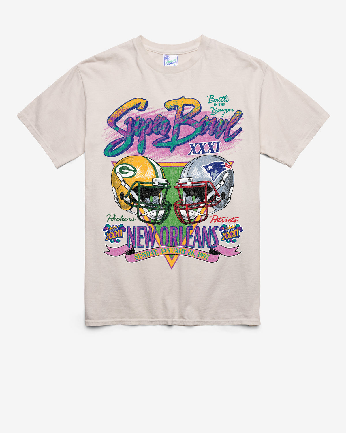 GREEN BAY PACKERS X NEW ENGLAND PATRIOTS SUPER BOWL GRIDIRON DUELING '47 TUBULAR TEE