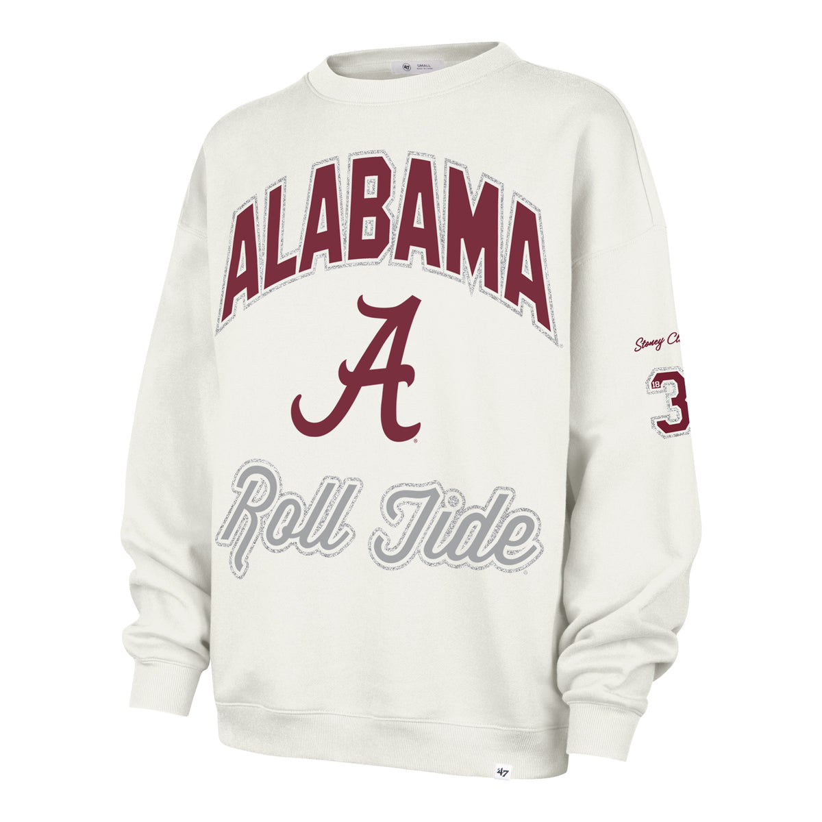 ALABAMA CRIMSON TIDE STONEY CLOVER LANE X '47 OVERSIZED GLITTER ARCH CREW WOMENS