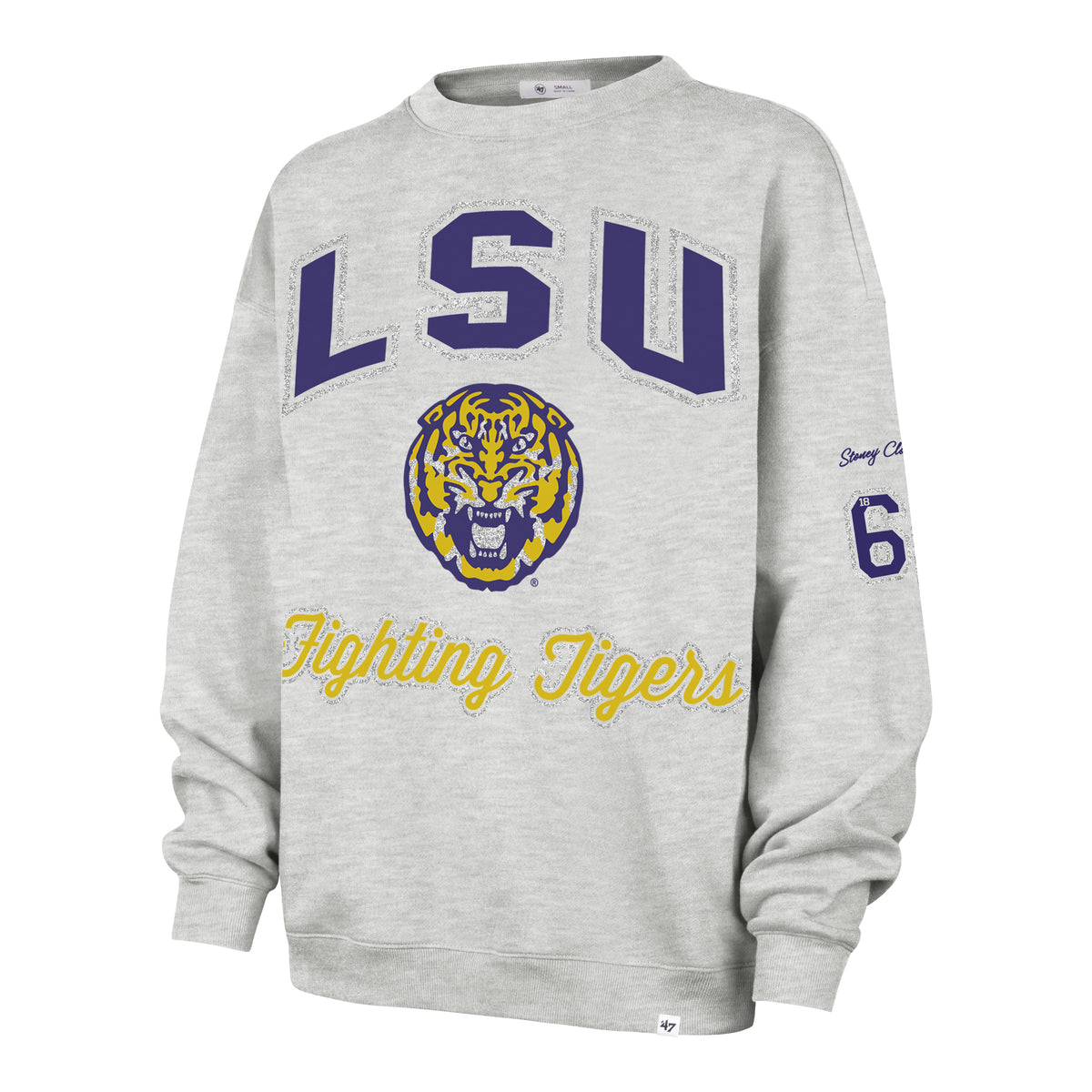 LOUISIANA STATE TIGERS LSU STONEY CLOVER LANE X '47 OVERSIZED GLITTER ARCH CREW WOMENS
