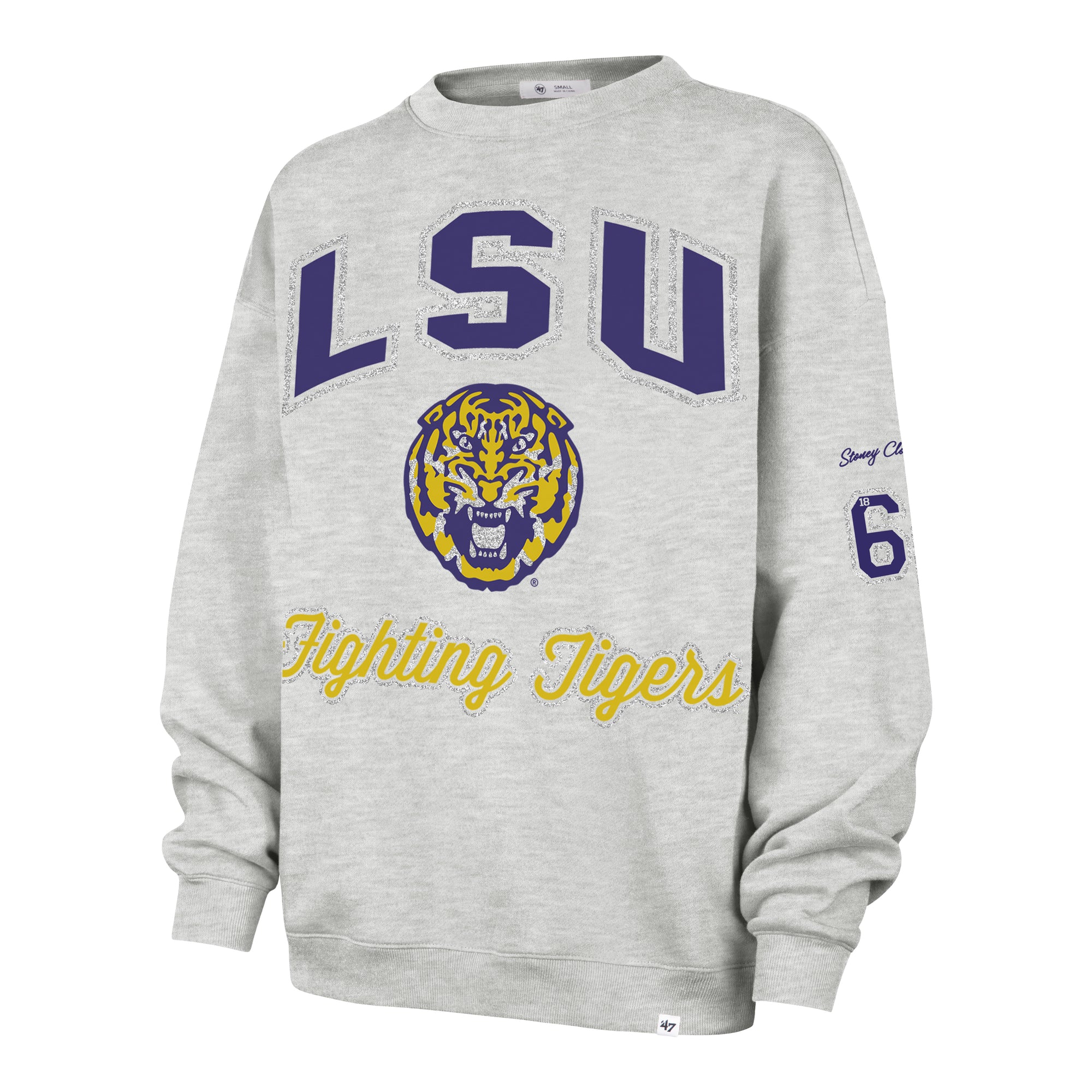 LOUISIANA STATE TIGERS LSU STONEY CLOVER LANE X '47 OVERSIZED GLITTER ARCH CREW WOMENS