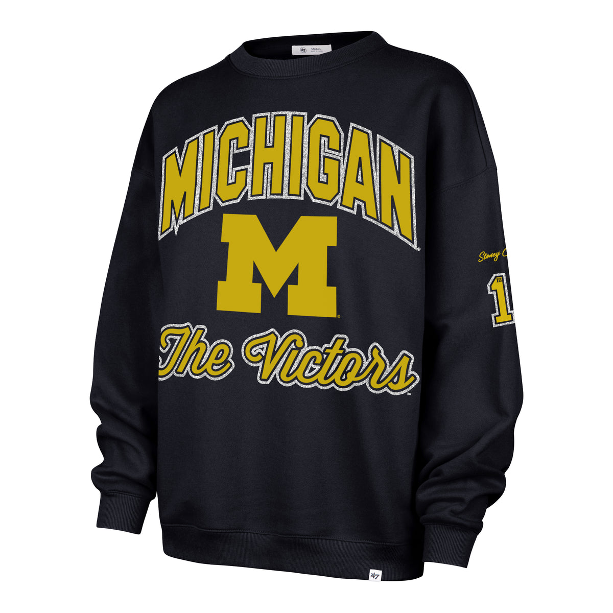 MICHIGAN WOLVERINES STONEY CLOVER LANE X '47 OVERSIZED GLITTER ARCH CREW WOMENS