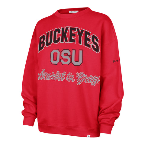 OHIO STATE BUCKEYES STONEY CLOVER LANE X '47 OVERSIZED GLITTER ARCH CREW WOMENS