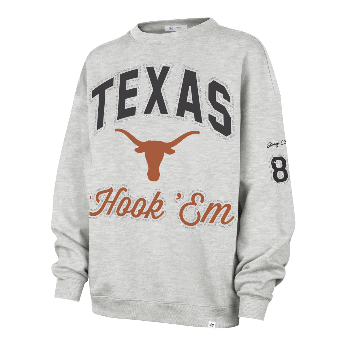 TEXAS LONGHORNS STONEY CLOVER LANE X '47 OVERSIZED  GLITTER ARCH CREW WOMENS