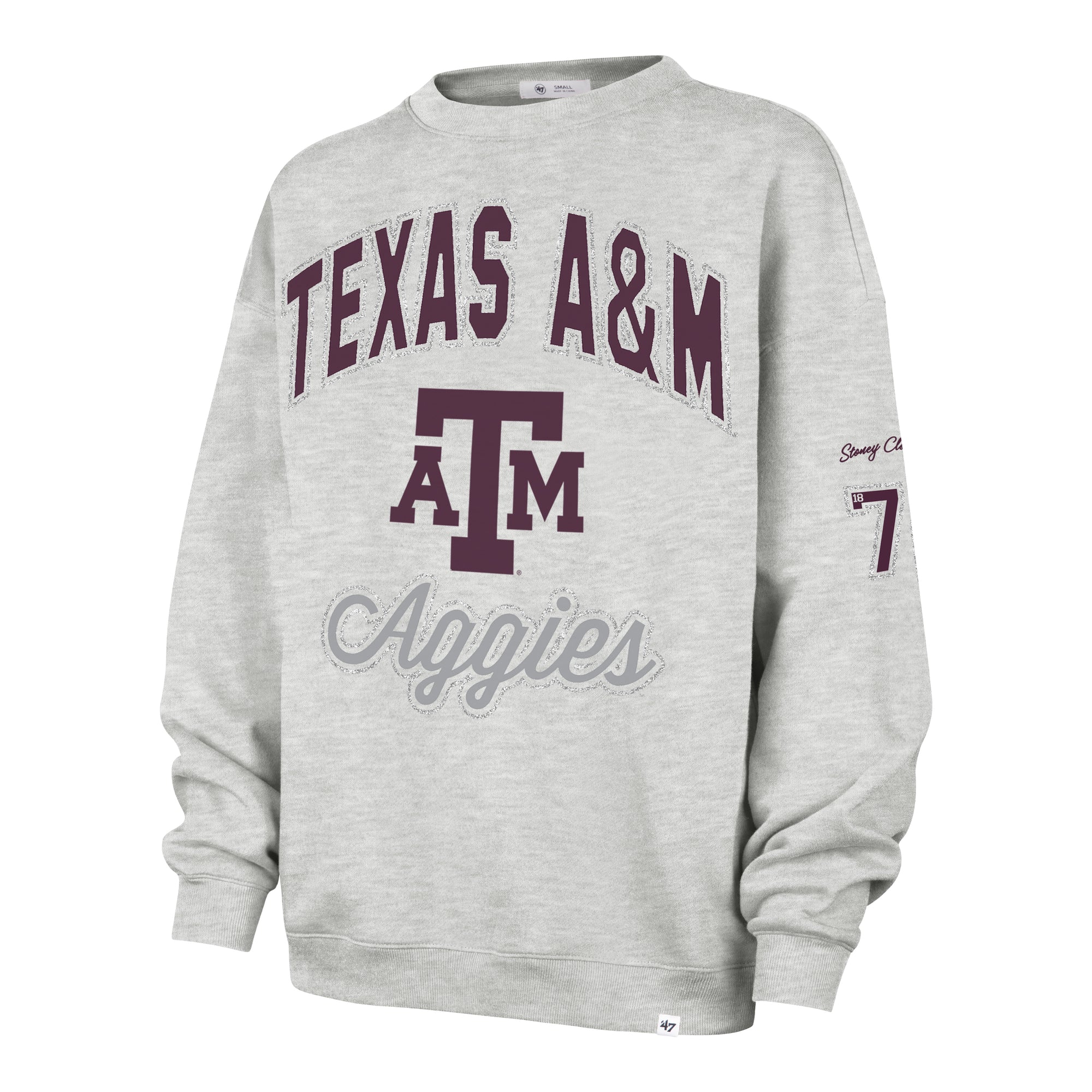 TEXAS A&M AGGIES STONEY CLOVER LANE X '47 OVERSIZED GLITTER ARCH CREW WOMENS