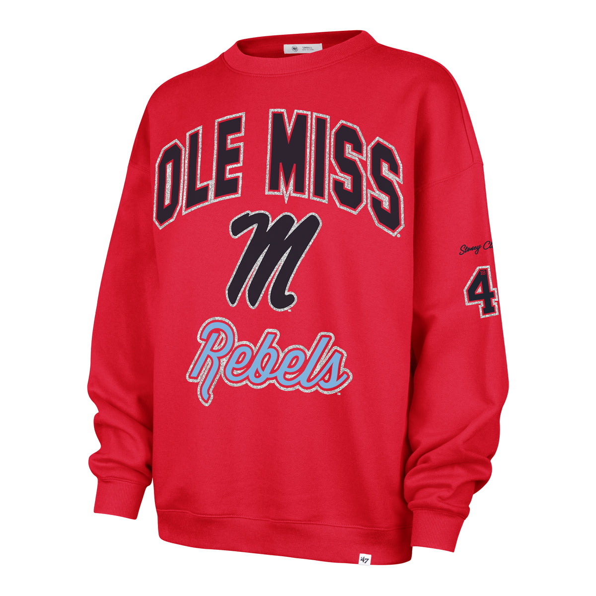 MISSISSIPPI REBELS STONEY CLOVER LANE X '47 OVERSIZED GLITTER ARCH CREW WOMENS