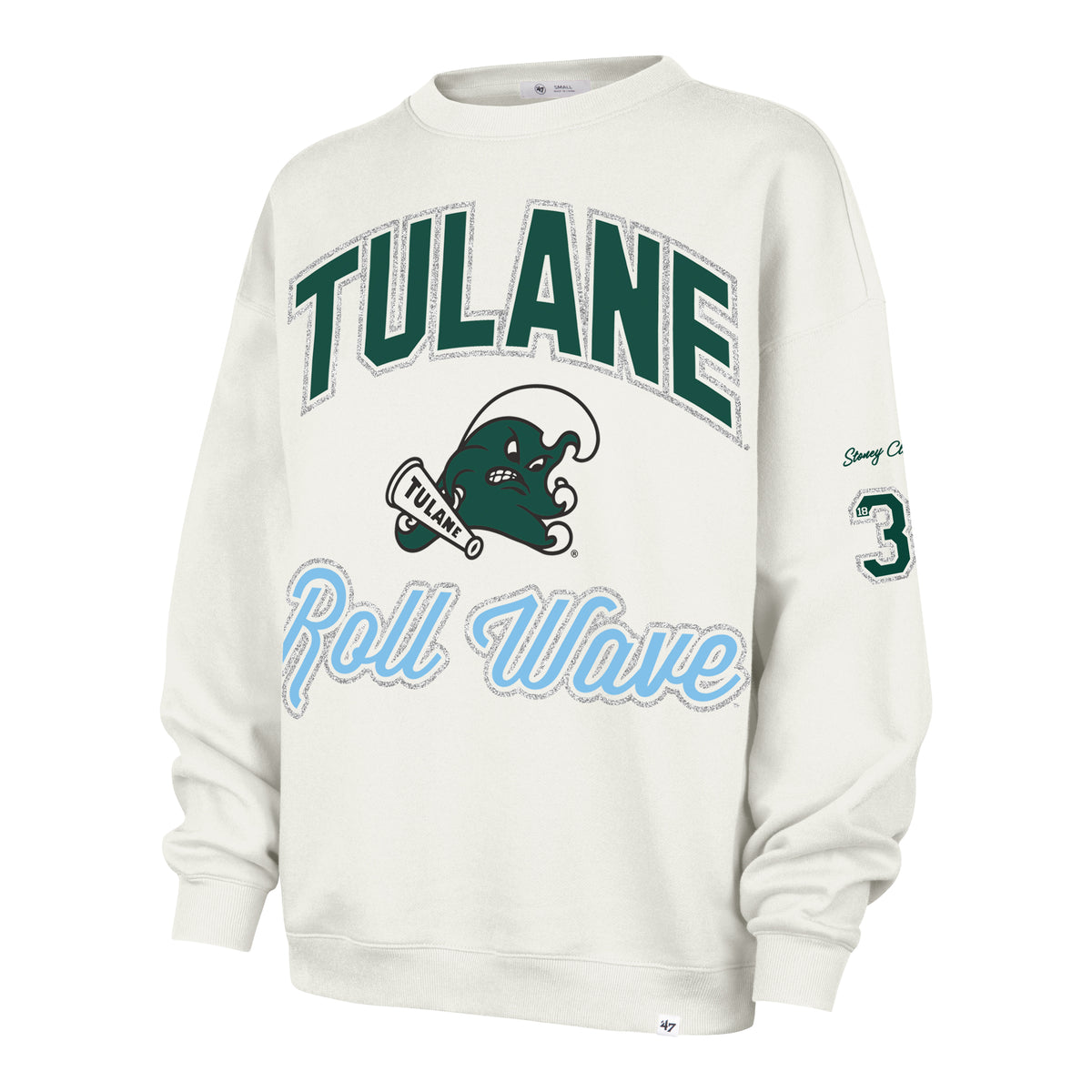 TULANE GREEN WAVE STONEY CLOVER LANE X '47 OVERSIZED GLITTER ARCH CREW WOMENS