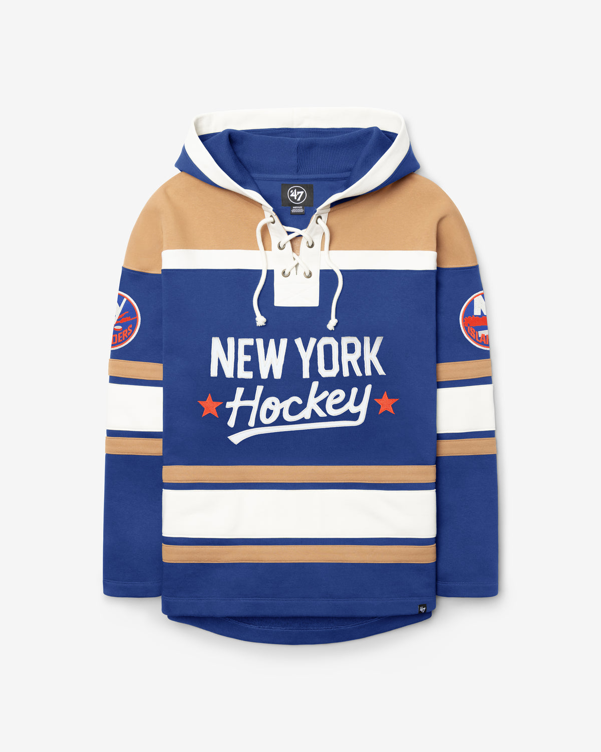 NEW YORK ISLANDERS BLOCK SCRIPT SUPERIOR '47 LACER HOOD