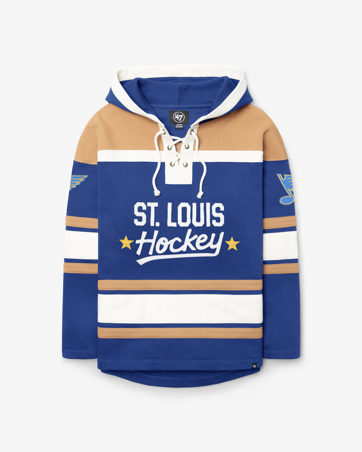 ST LOUIS BLUES BLOCK SCRIPT SUPERIOR '47 LACER HOOD