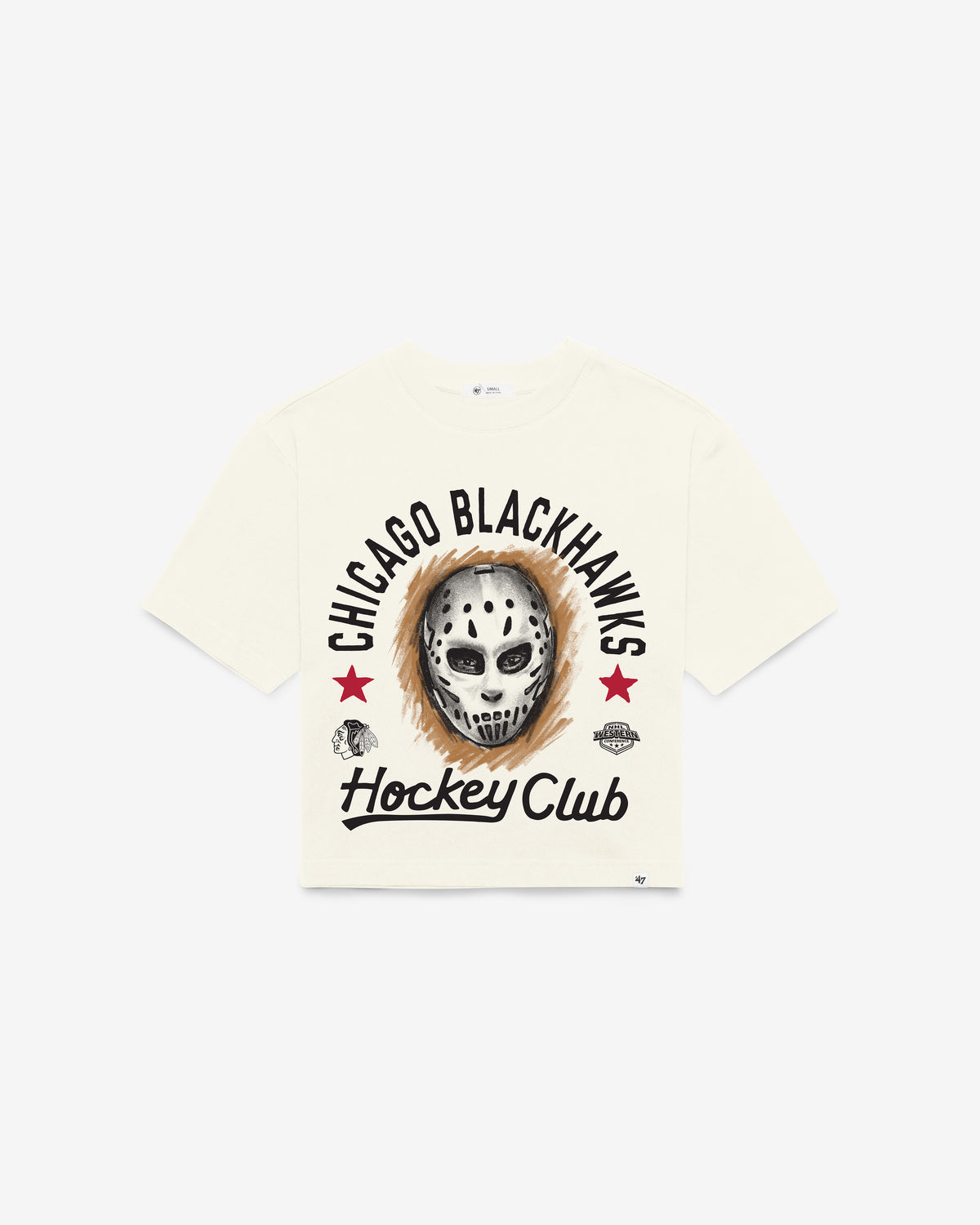 CHICAGO BLACKHAWKS ARCH MASK '47 FOUNDATION CROP TEE WOMENS