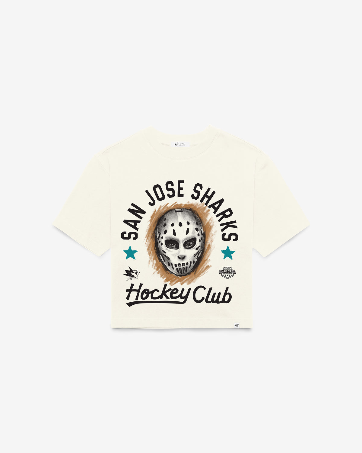 SAN JOSE SHARKS ARCH MASK '47 FOUNDATION CROP TEE WOMENS