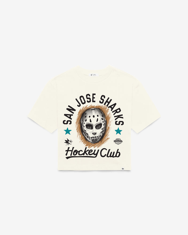 SAN JOSE SHARKS ARCH MASK '47 FOUNDATION CROP TEE WOMENS