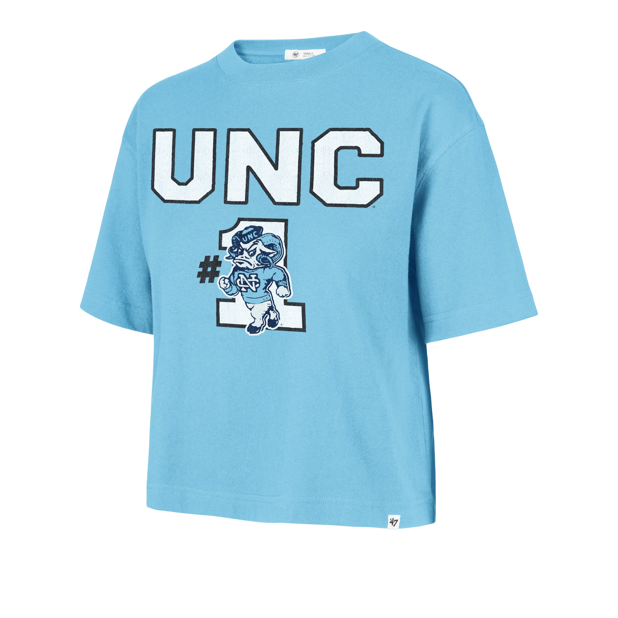 NORTH CAROLINA TAR HEELS UNC VINTAGE FIRST RANK '47 FOUNDATION CROP TEE WOMENS