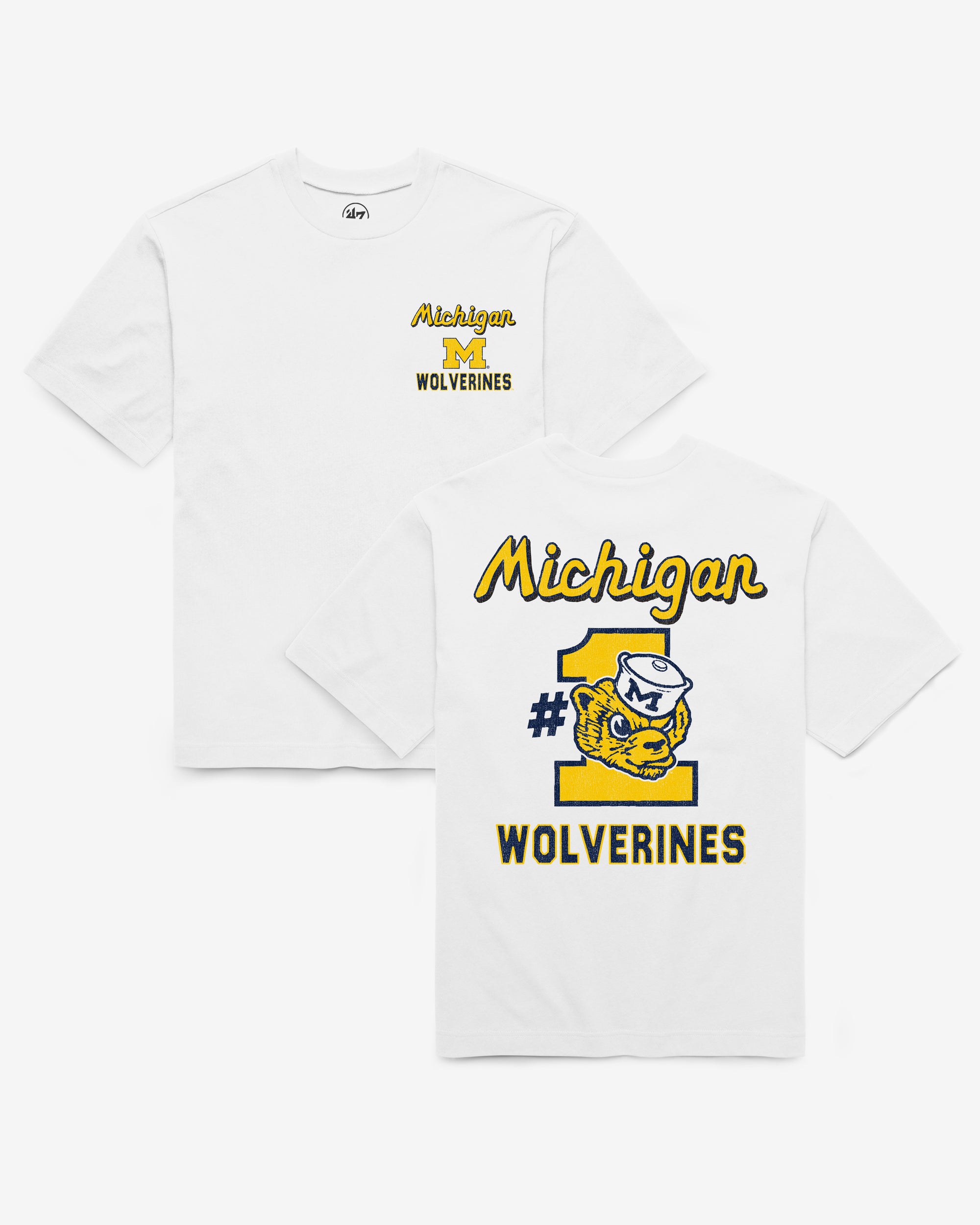 MICHIGAN WOLVERINES VINTAGE CAMPUS MASCOT BACKER '47 FOUNDATION TEE