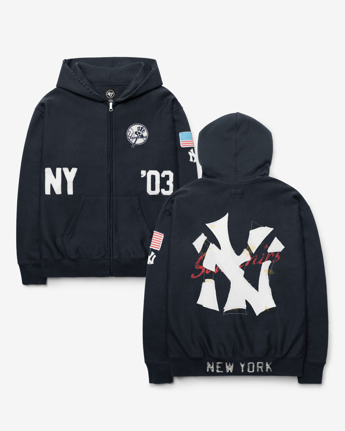 NEW YORK YANKEES COOPERSTOWN FIRST NINE DISTRESSED '47 FULL ZIP HOOD
