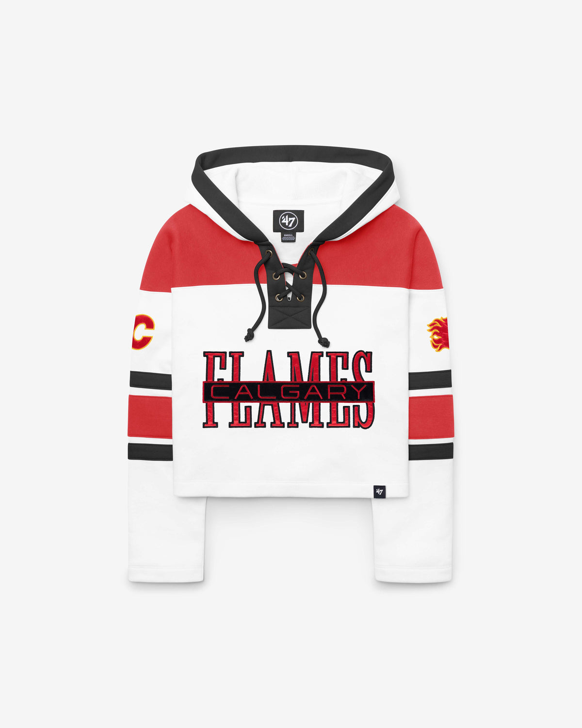 CALGARY FLAMES CUT THRU CROPPED '47 WOMEN'S SUPERIOR LACER HOOD